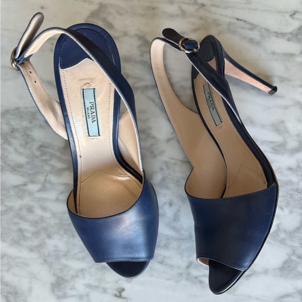 Prada Blue Sling Back D’orsay Sandals Size 9